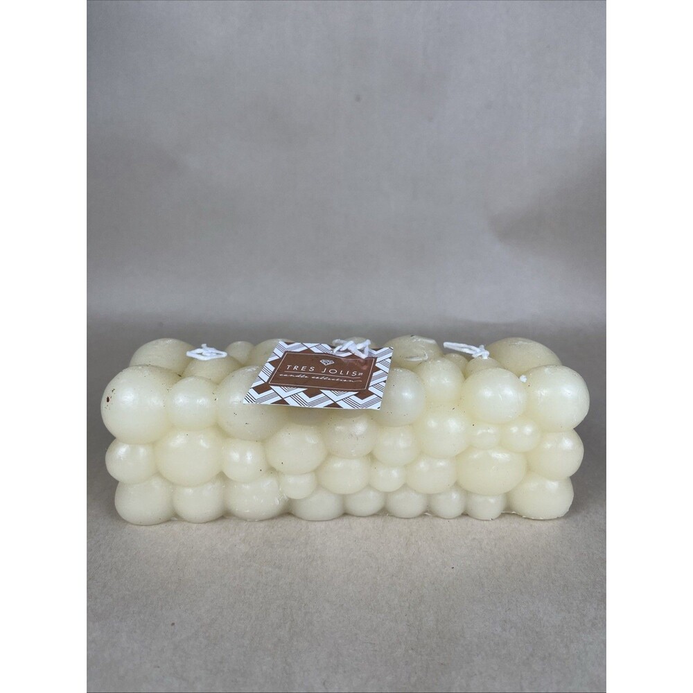Tres Jolie Bubbles Lather Soapy Look‎ Block 8" Candle White Unscented 3 Wick